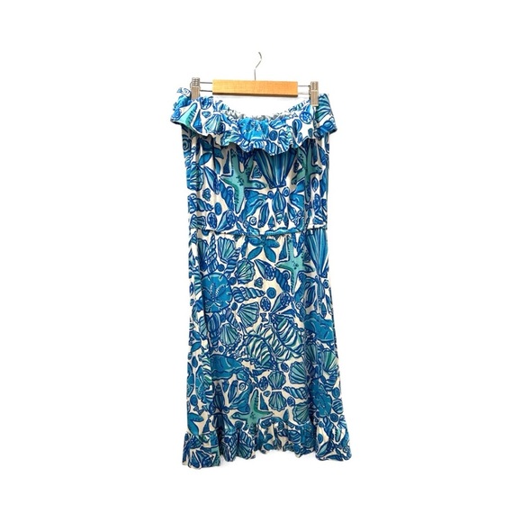 Lilly Pulitzer Flor Shorely Blue Sailors Valentine Ruffle Strapless Mini Dress - Picture 5 of 6